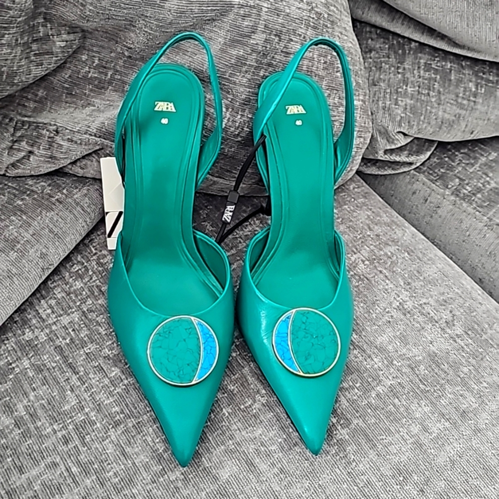Zara Green Slingback Heels Sz 40
